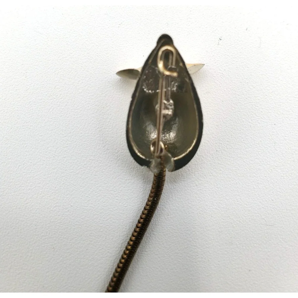 Vintage Mouse Brooch w Swinging Tail Gold Tone Blue Eyes